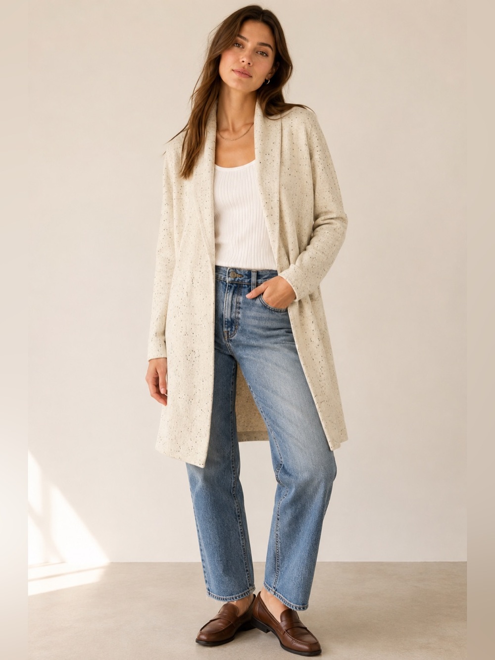 NWT Madewell Wool Blend Open Front Sweater Coat Oatmeal Speckled Cardigan Medium